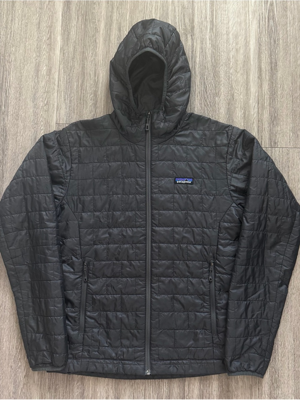 Patagonia Nano Puff Hooded Puffer Jacket Mens Small (Womens Medium) Forge Grey